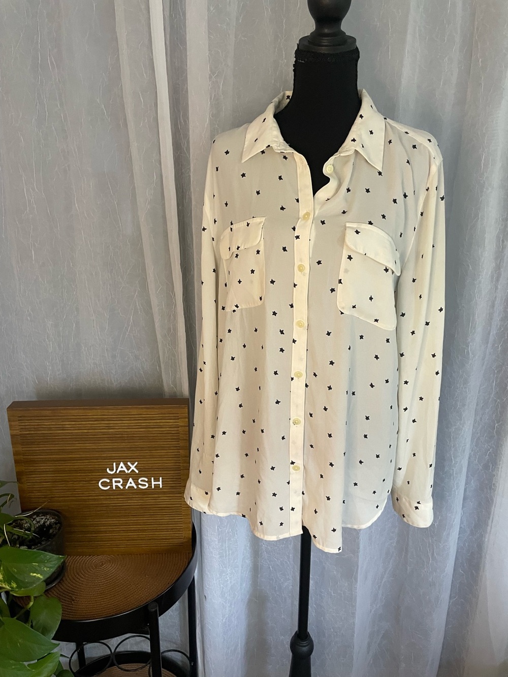 LOFT Cream Star-Print Button Down Shirt